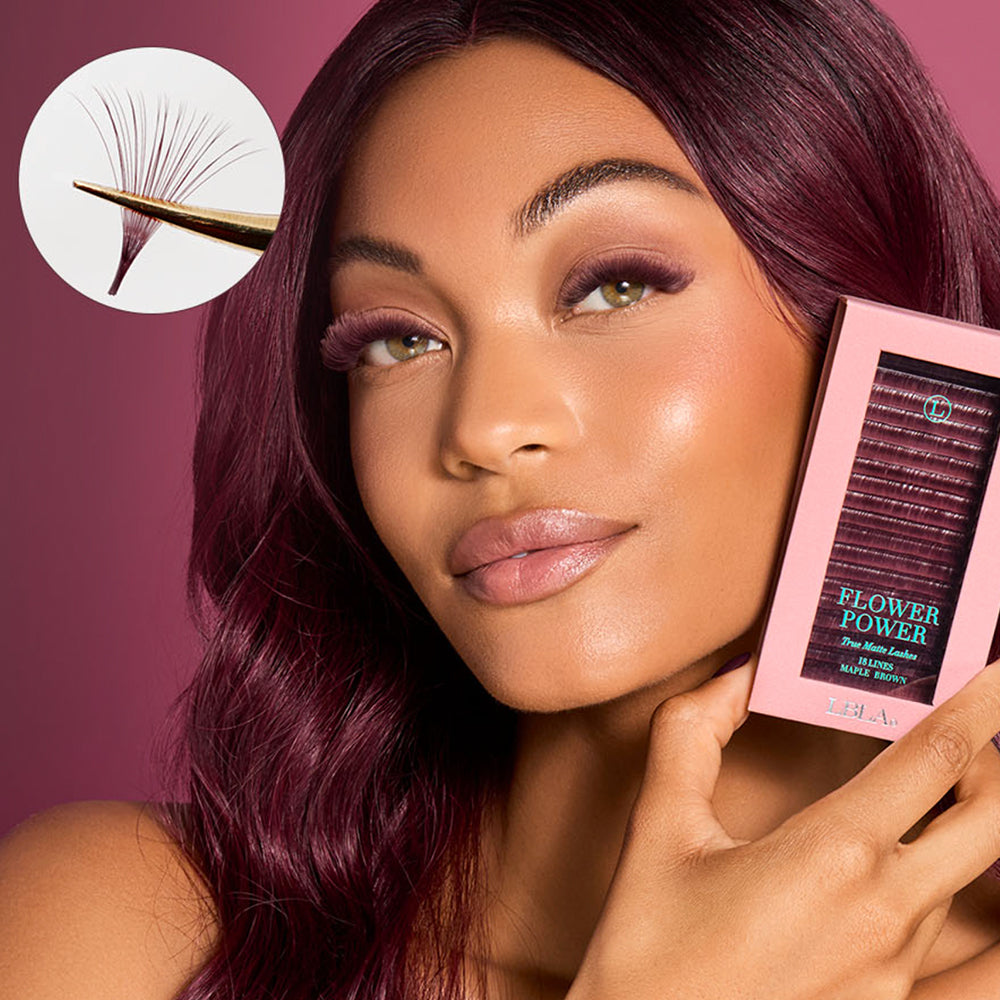 Flower Power True Matte Lashes 0.03mm - Merlot Burgundy Brown Lash Extensions (18 lines)