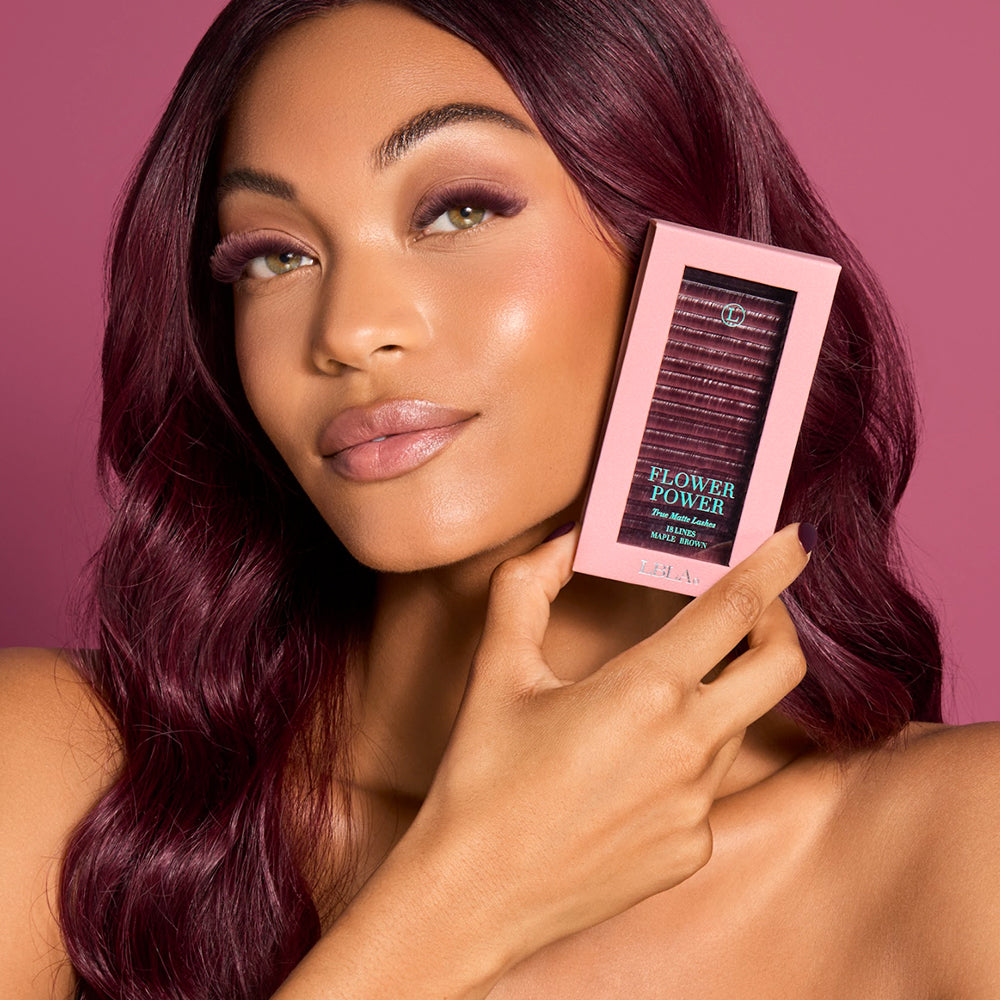 Flower Power True Matte Lashes 0.03mm - Merlot Burgundy Brown Lash Extensions (18 lines)