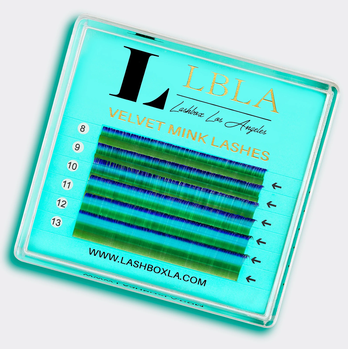 Velvet Mink Ombre Green/Blue tip Coloured 0.05 Lash Box LA Australia 