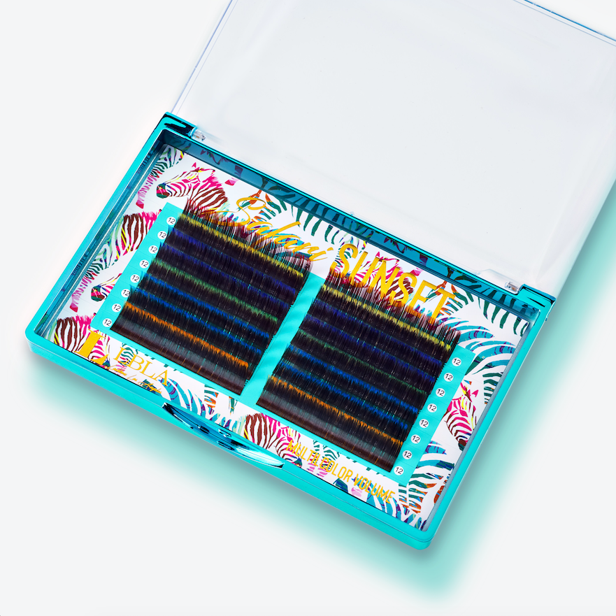 SAFARI LASHES 0.07MM MIXED COLOUR SINGLE LENGTH TRAY (16 LINES)-LashBox LA Australia